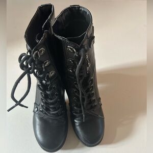 G by Guess Black Heeled Boots with Lace-Up Design